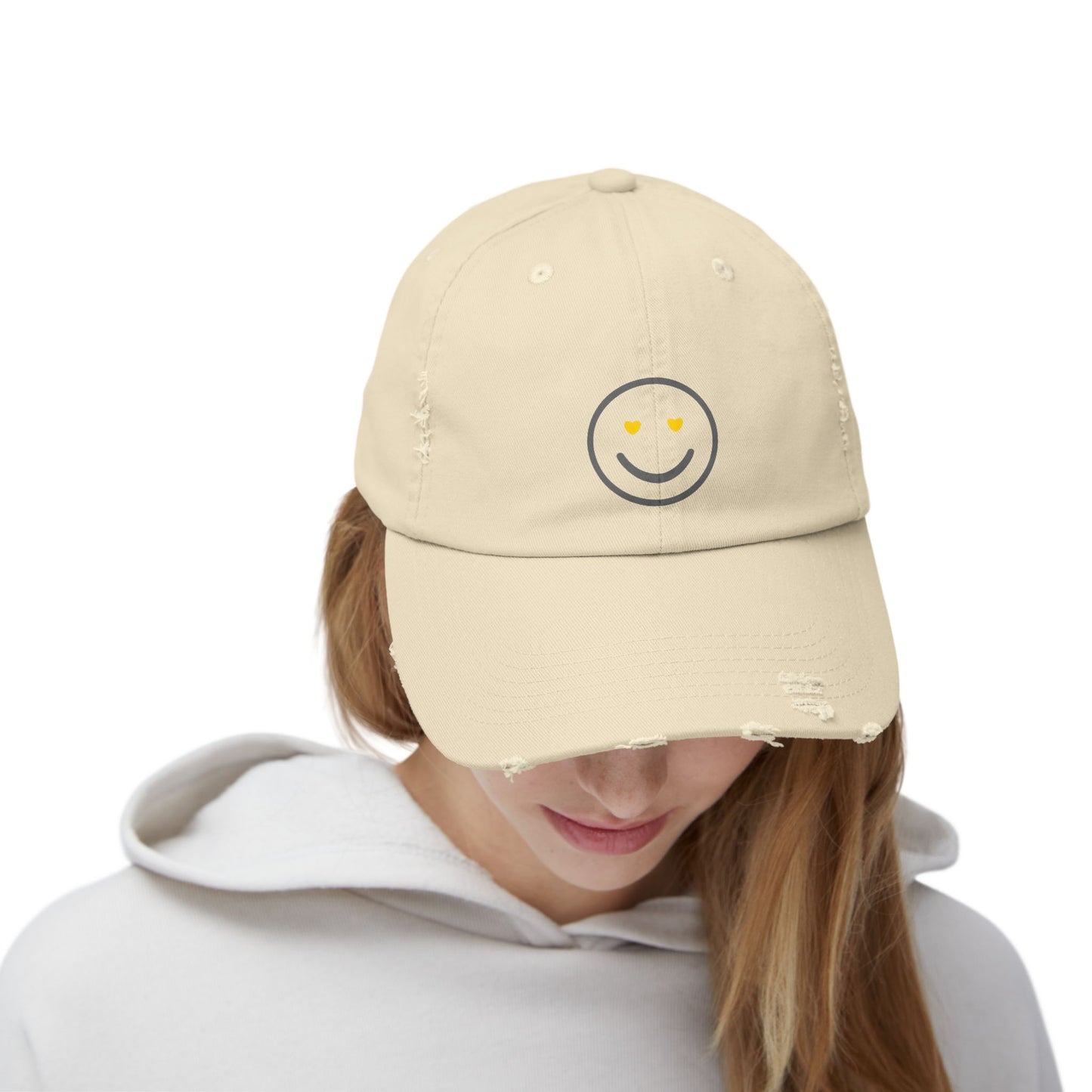 Smiley Face Distressed Cap, Casual Cap, Trendy Hat, Gift for Him or Her, Summer Accessory, Everyday Wear, Outdoor Fun