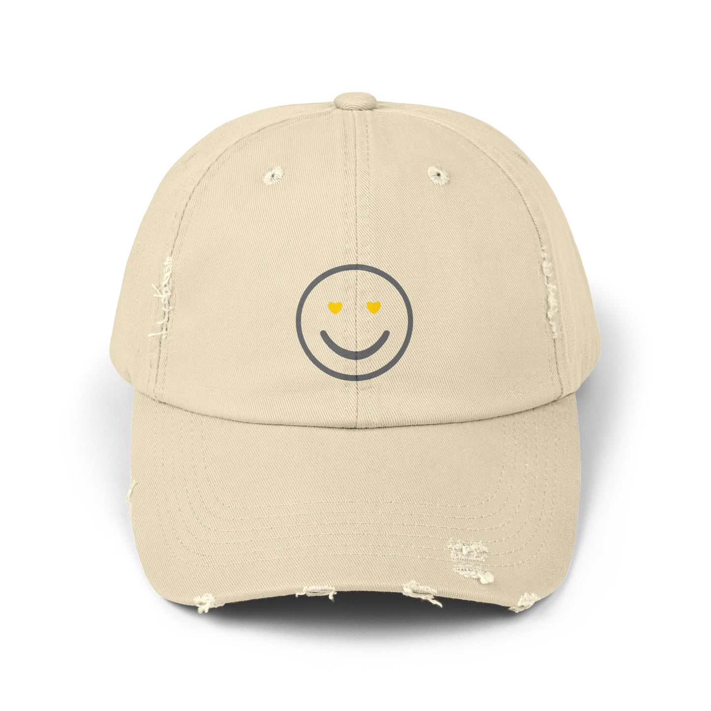 Smiley Face Distressed Cap, Casual Cap, Trendy Hat, Gift for Him or Her, Summer Accessory, Everyday Wear, Outdoor Fun