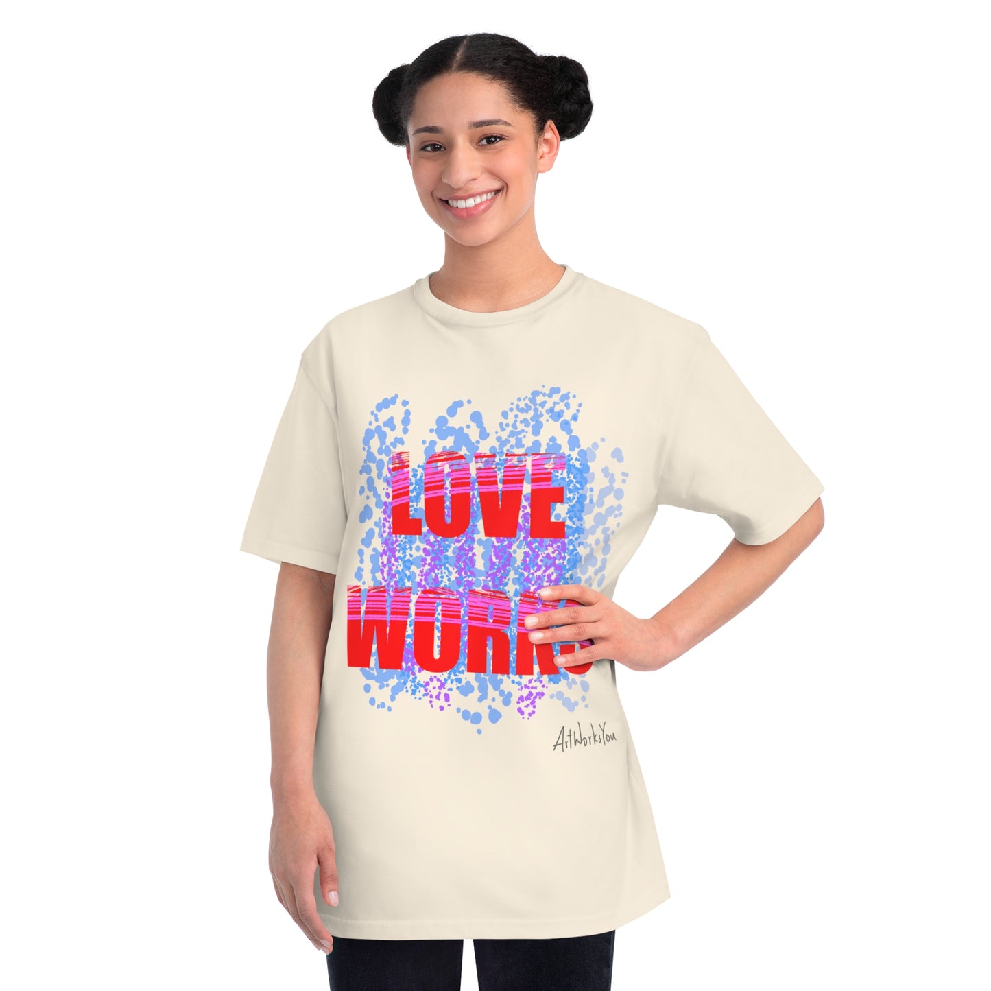 Love Works Organic Unisex T-Shirt, Casual Tee, Gift for Friends, Inspirational Apparel, Birthday Gift, Everyday Wear